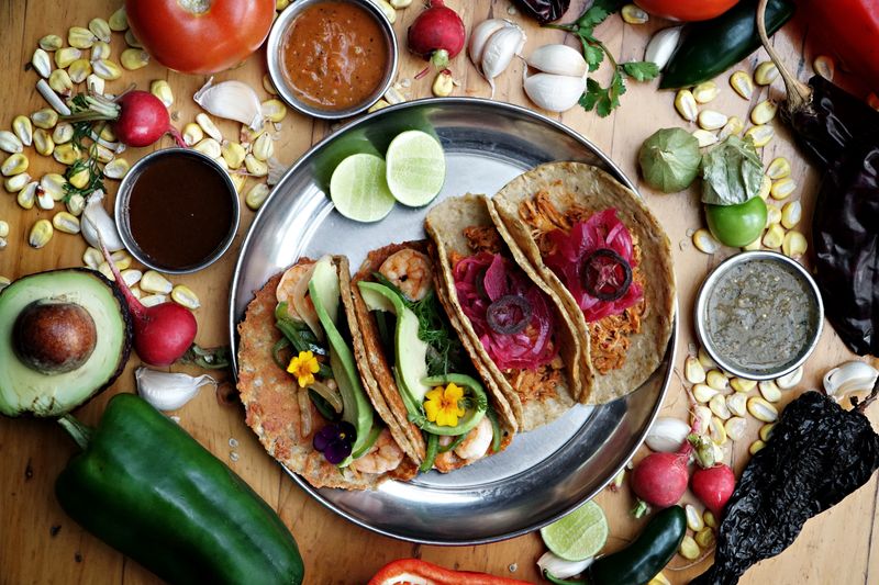 Shrimp taco bowl with mango salsa