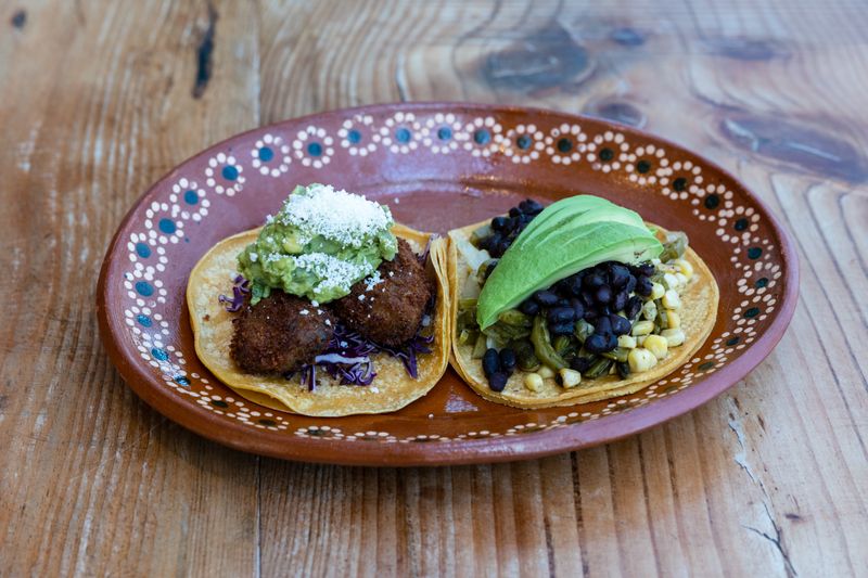 Veggie taco with roasted peppers and black beans